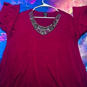 Lavanya Woman Magenta Top with Embellished Neckline